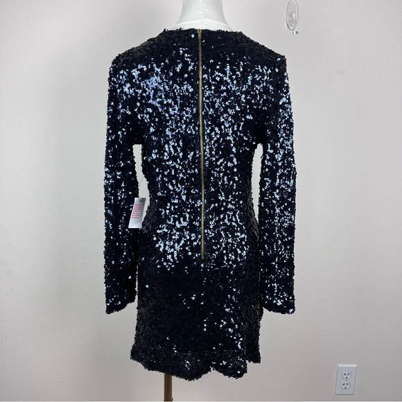Venus Dress Womens Small Sequin Mini V Neck Long Sleeve Evening Date Party Blue - Picture 2 of 12
